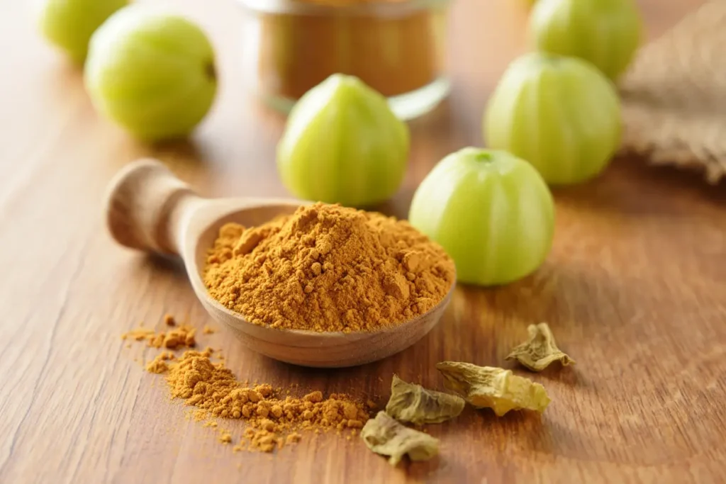 Poudre d'amla biologique et fruits frais