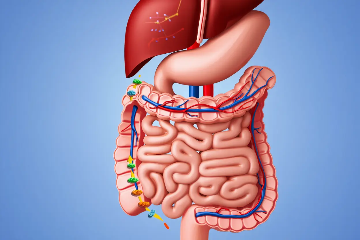 Schéma expliquant le processus d'absorption et de biodisponibilité des molécules actives