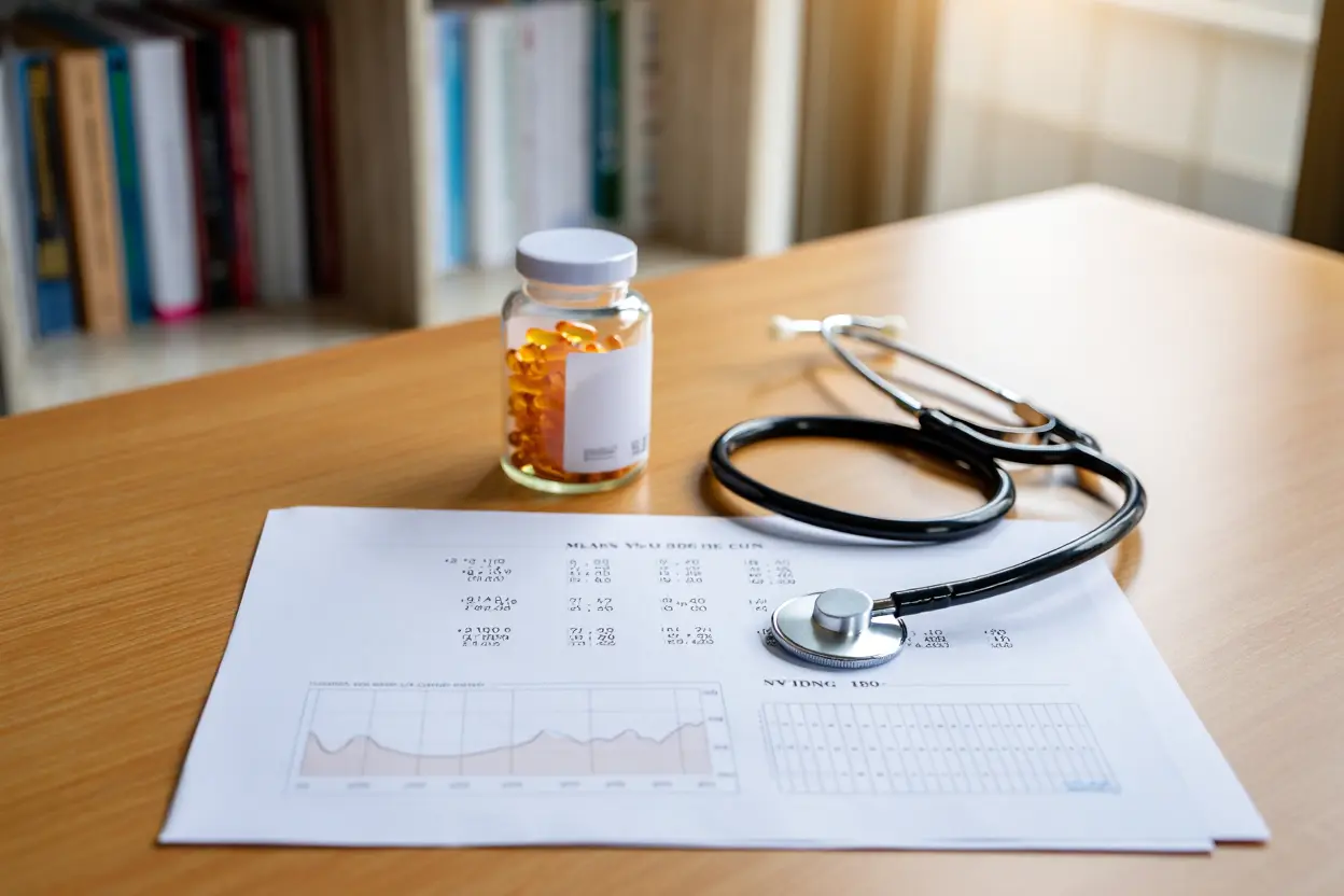 Résultats d'analyses médicales sur un bureau