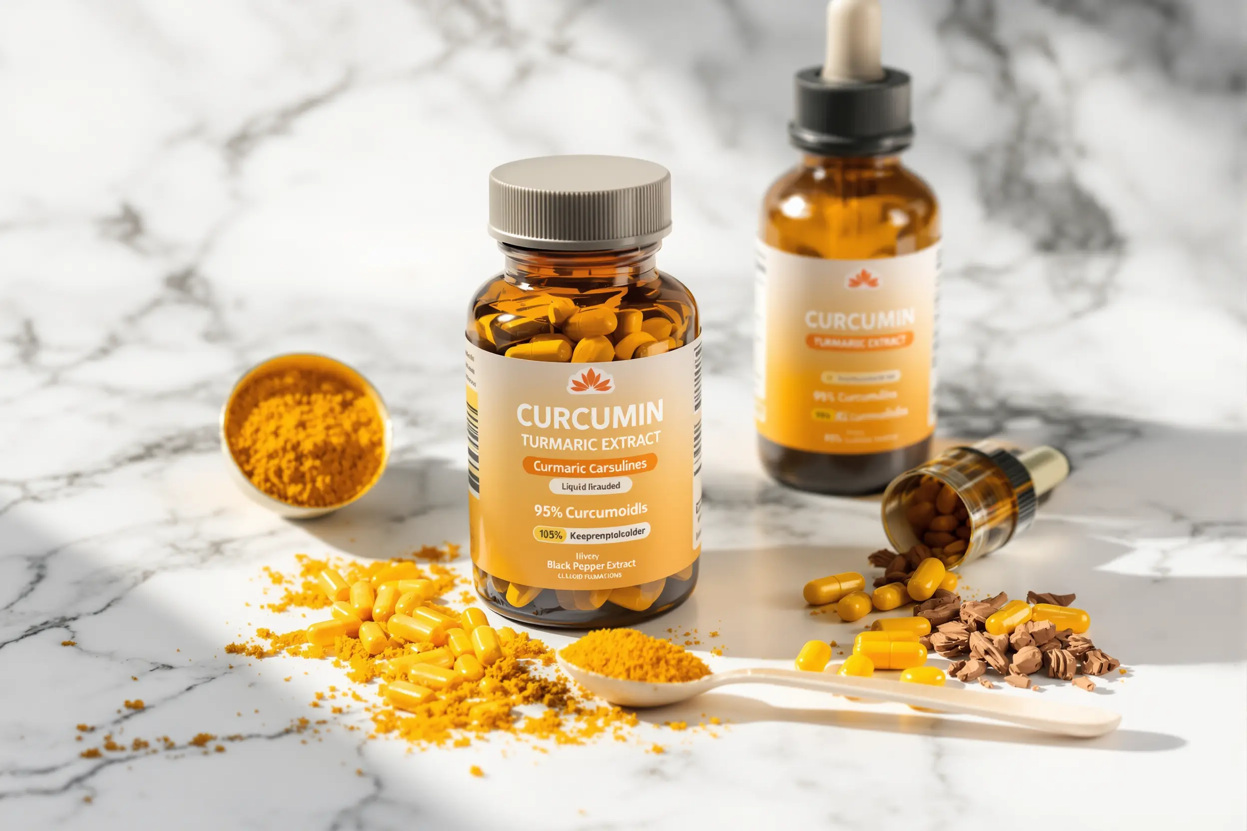 Différentes formulations de compléments curcumine et pipérine