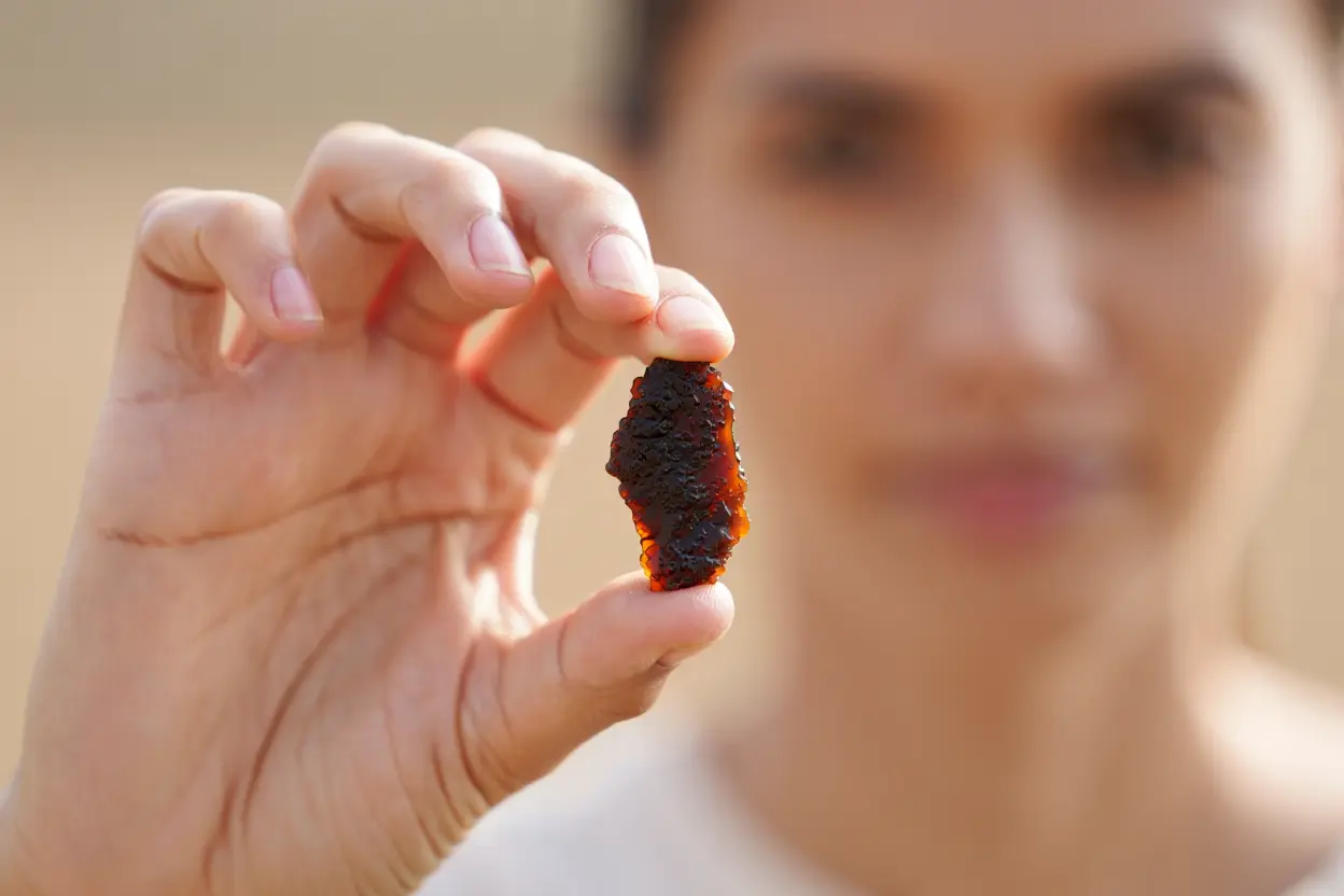 Shilajit resin in hand
