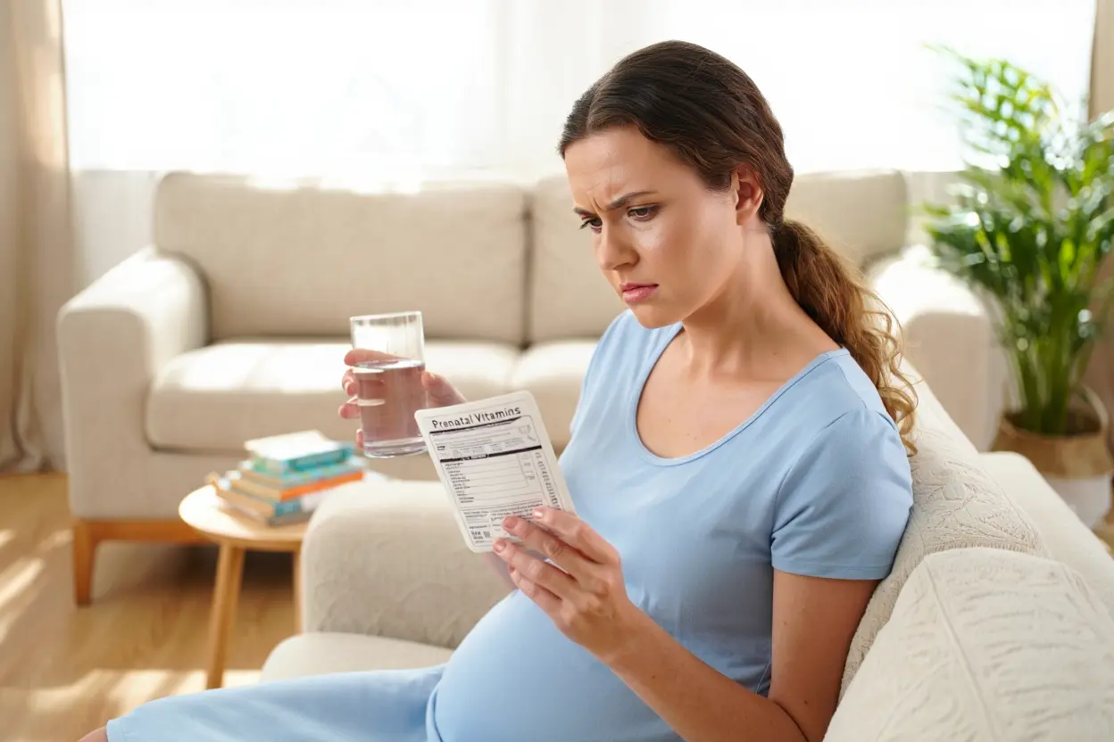 Femme enceinte lisant des informations sur les compléments alimentaires