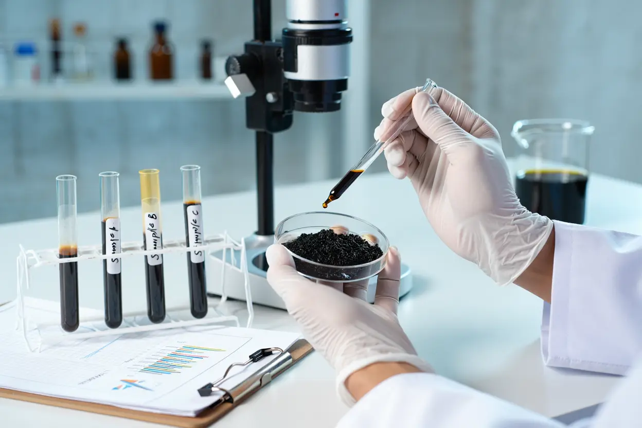 Laboratoire analysant un extrait de shilajit