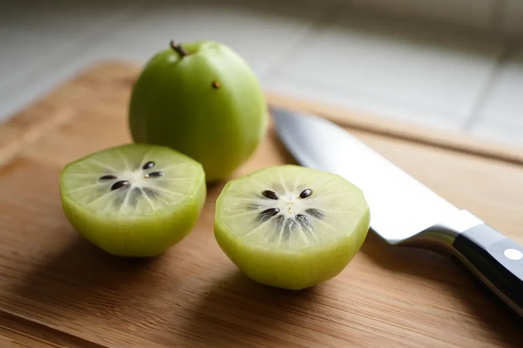 Fruit d'amla frais coupé en deux