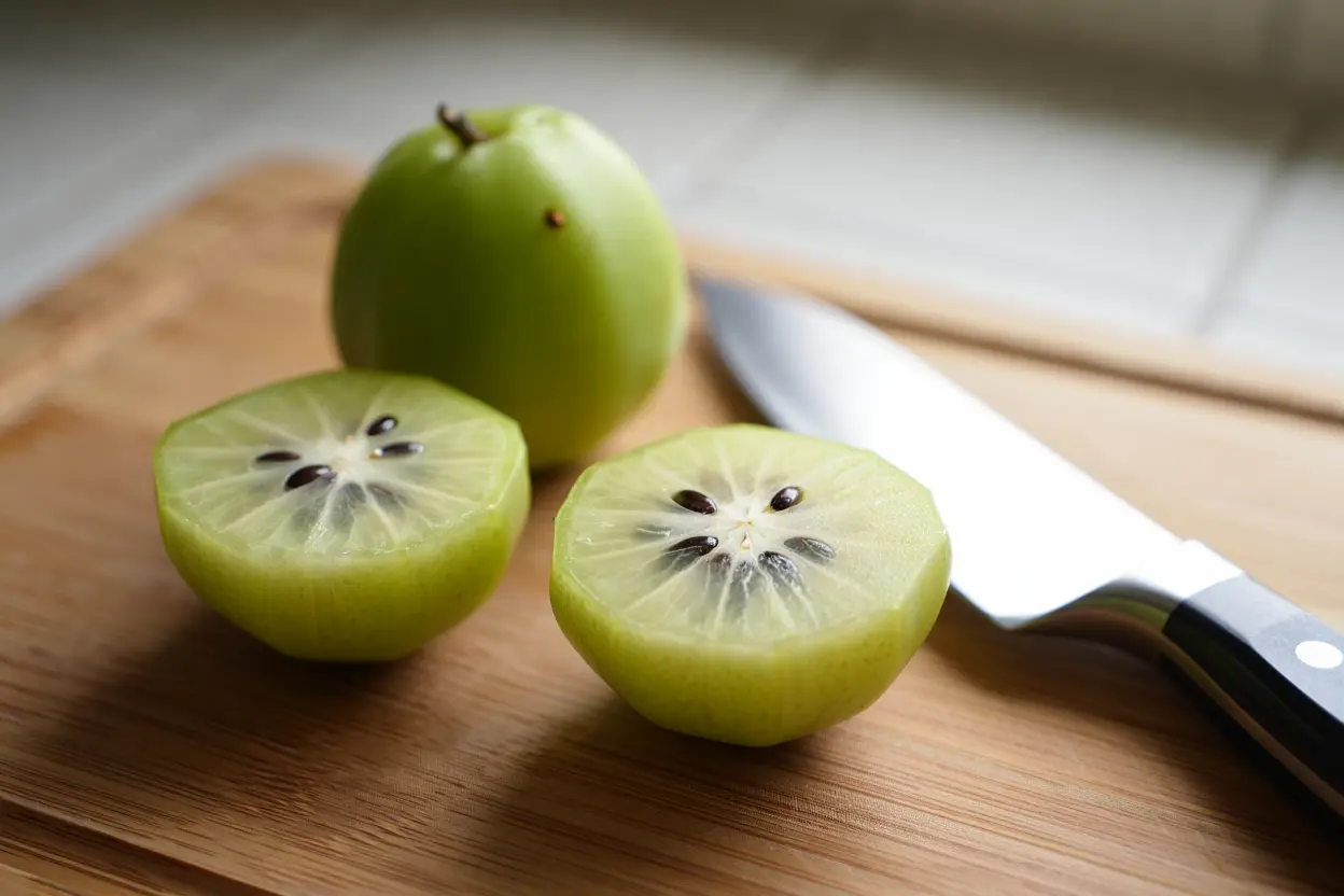 Fruit d'amla frais coupé en deux